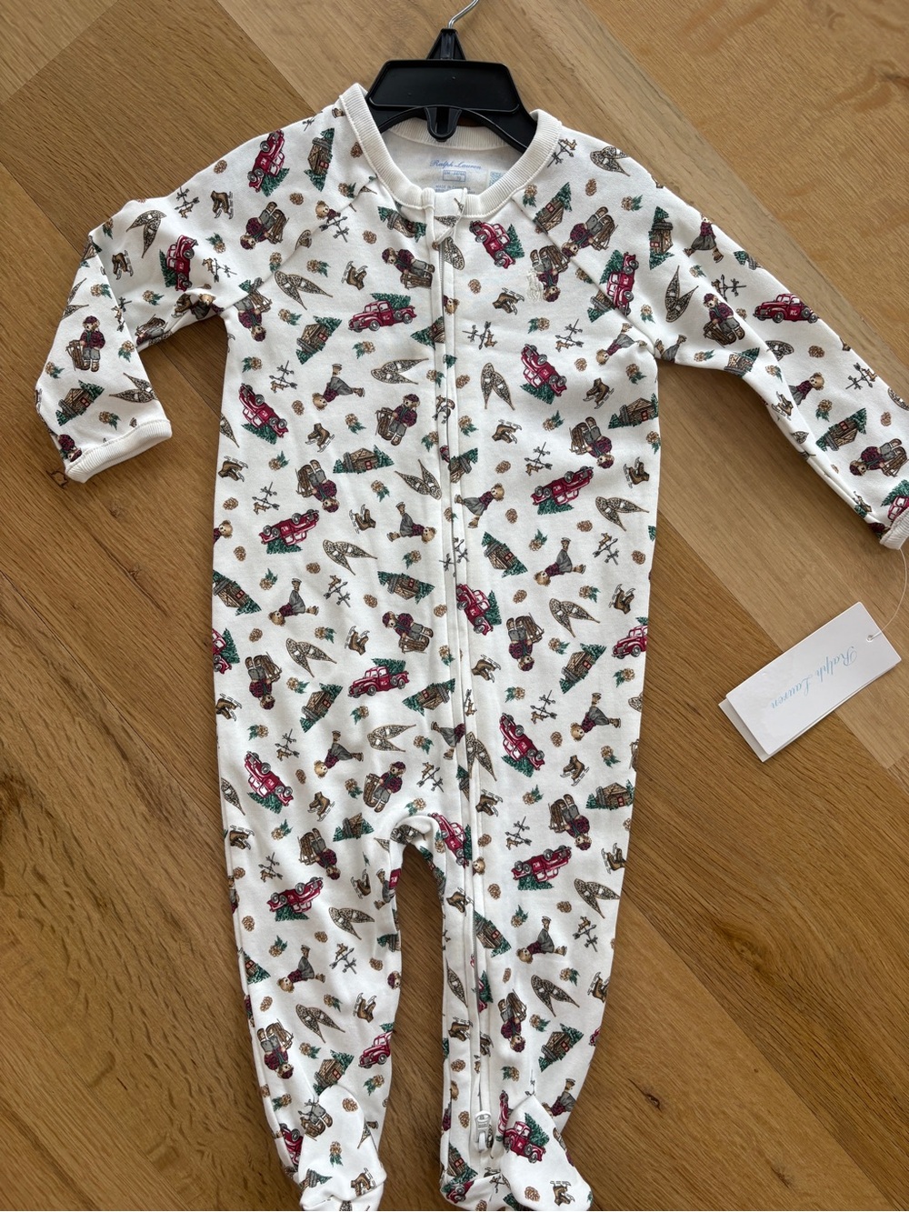 Ralph Lauren Cream Holiday Print Baby One-Piece Footie